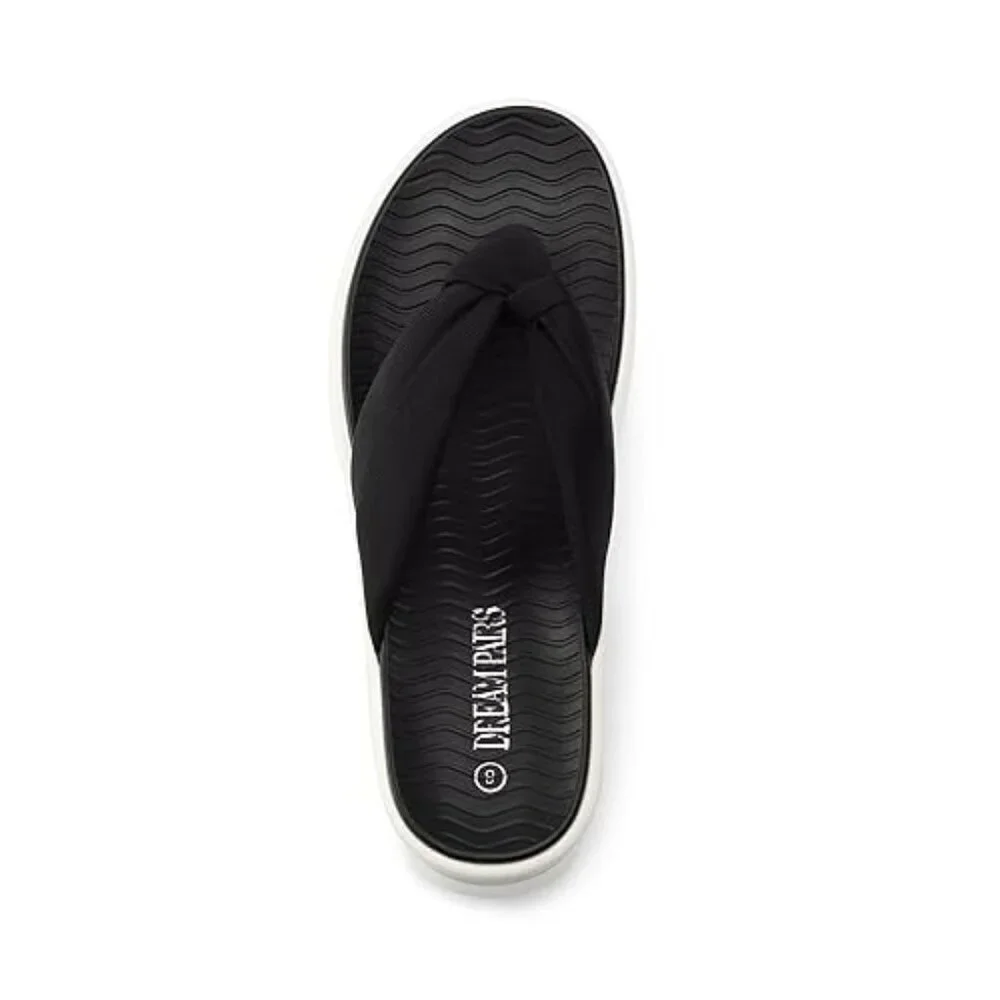 DREAM PAIRS Women Black & White 2.2-inch Wedge Platform Flip Flops Size 7